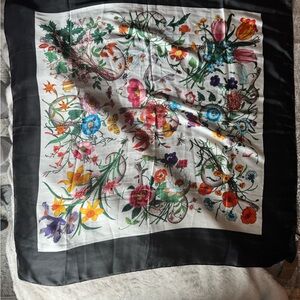 Gucci Floral 100% Silk Scarf - Black, White, Multicolor